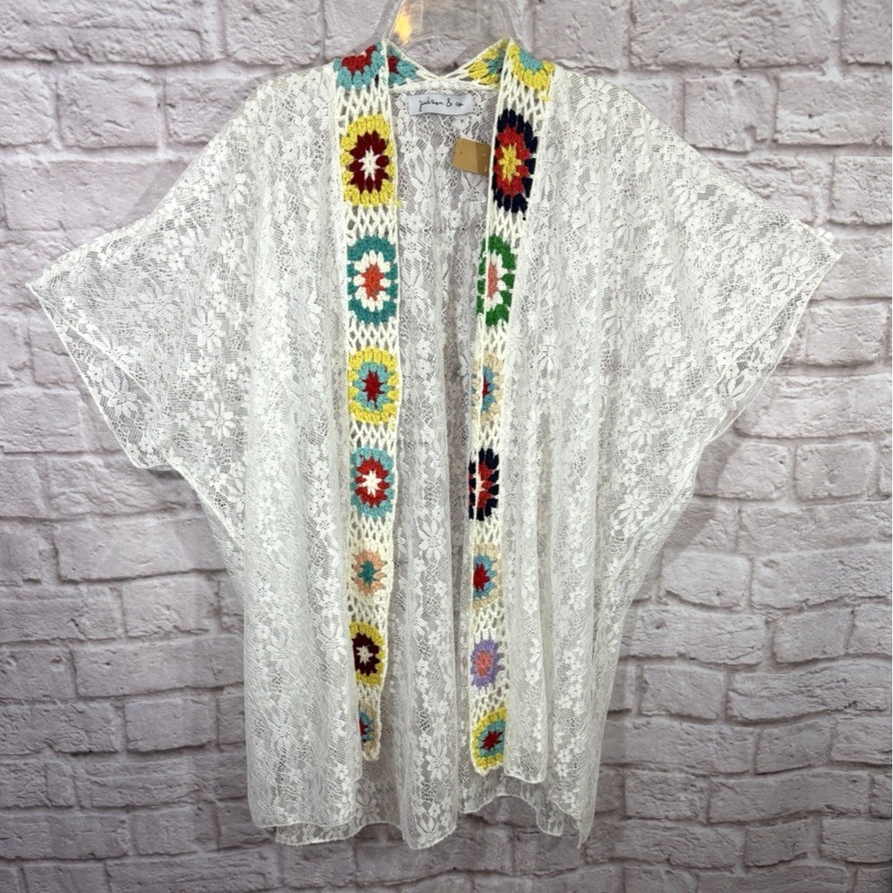 Lace Crochet Embroidery Kimono Cardigan Top One Size Shawl Beach Coverup Ruana